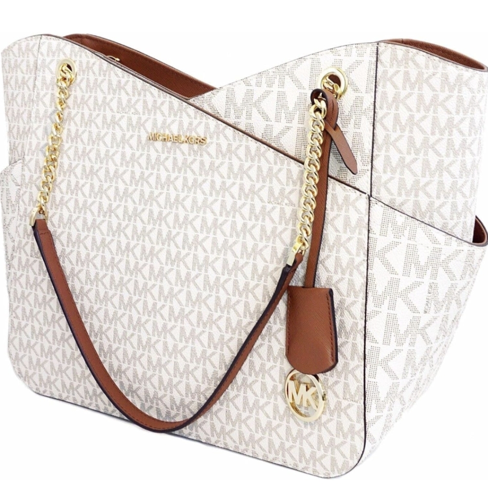 Michael Kors Jet Set Large Signature Leather Cross Chain Shoulder Tote